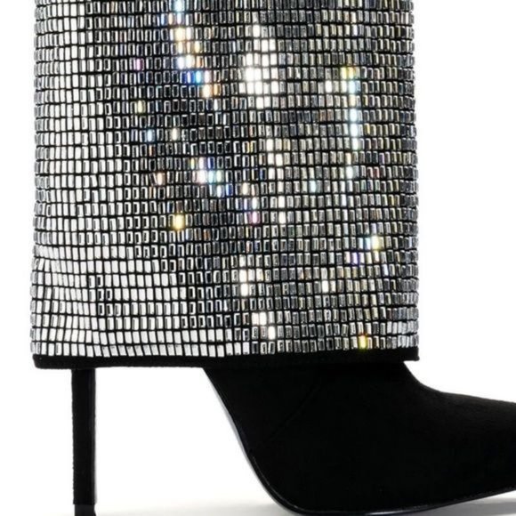 Callie Lives Mirror Money Fold Azalea Wang Rhinestone Embellished Black Bootie 8 - Picture 3 of 6